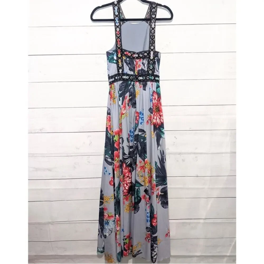 Badgley Mischka Floral Grommet Maxi Cocktail Party Dress - Sz 4 - Picture 3 of 7